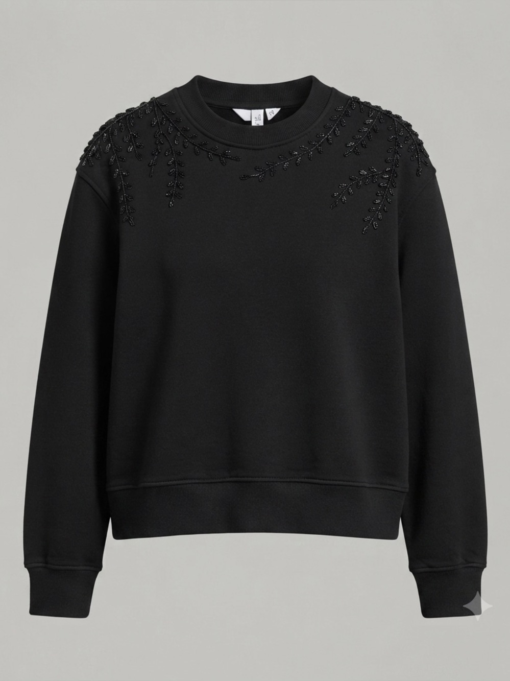 & Other Stories Black Rhinestone Embroidered Sweatshirt Beaded Embellished Top